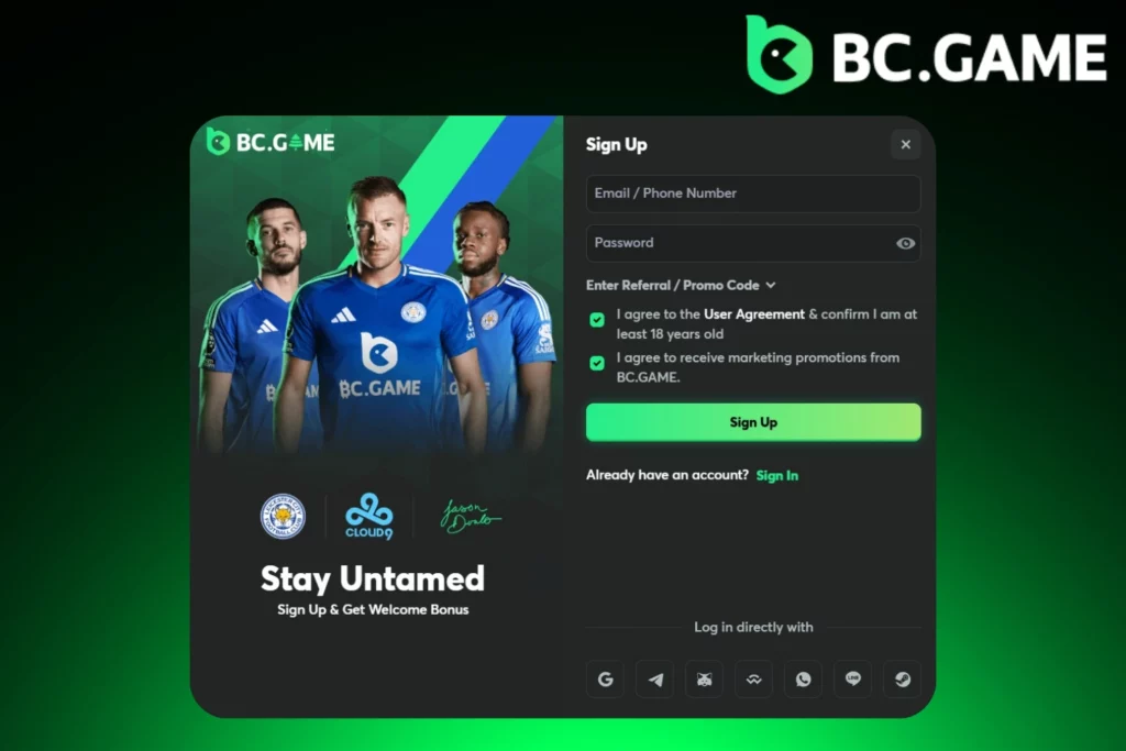 Sign up BC.Game